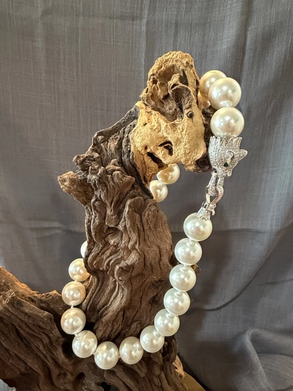 Classic Pearl Necklace with Crystal Clasp - Picture 5 of 6